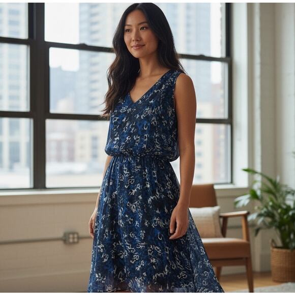 NWT RAMY BROOK Women's 100% Silk Moe Midi Dress Animal Print Blue XS Cottagecore - Picture 5 of 11